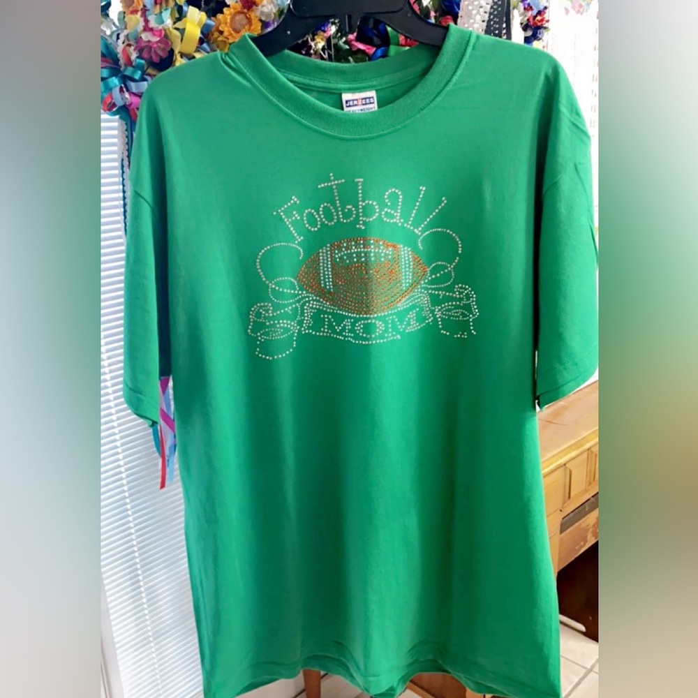 XL:Green, Glitzy, Football Mom T-Shirt